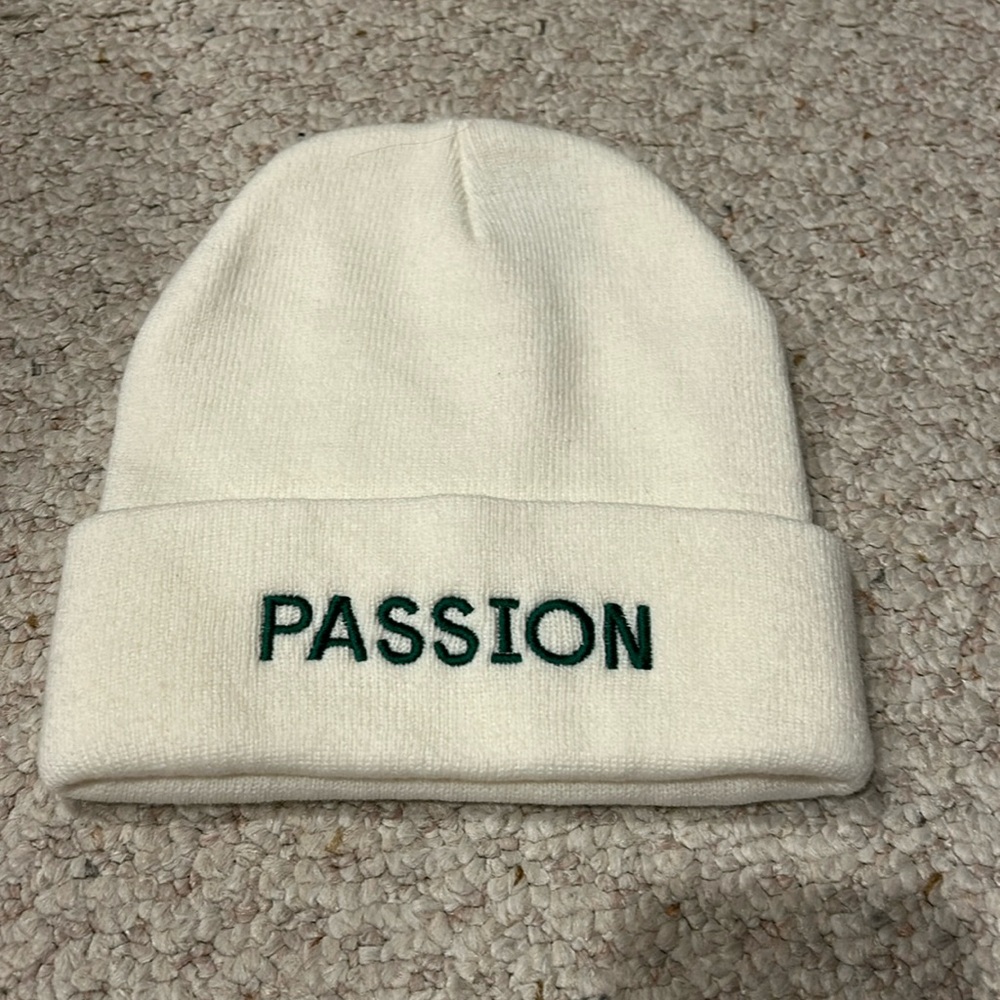 white beanie hat passion purpose